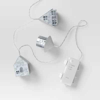 8ct LED Battery Operated Christmas Metal Village Novelty String Lights Warm White With Clear Wire - Wondershop™ 5 8ct LED Battery Operated Christmas Metal Village Novelty String Lights Warm White With Clear Wire - Wondershop™ - Image 3