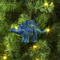 5" Christmas Plastic Chunky Glitter Dinosaur Ornament Blue - Wondershopâ˘