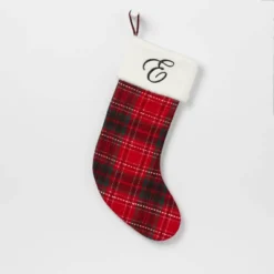 20" Plaid Monogram Christmas Holiday Stocking With Faux Fur Cuff Red/Green/White - Wondershop™ -Christmas Supply Store GUEST 078e41a1 80ad 4302 8d97 131daeba566f