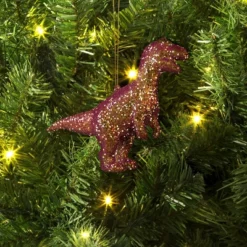 5" Christmas Plastic Chunky Glitter Pink Dinosaur Ornament - Wondershopâ˘