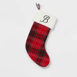 20" Plaid Monogram Christmas Holiday Stocking With Faux Fur Cuff Red/Green/White - Wondershop™ -Christmas Supply Store GUEST 0eb29fb5 0524 4823 a364 a1a054e605af