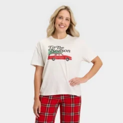 Women's "Tis The Season" Short Sleeve Holiday Matching Family Pajama Shirt - Wondershop™ Cream -Christmas Supply Store GUEST 13acf46f 14c2 4bee 9a32 704fa68536c1