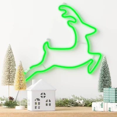 Christmas Faux Neon Leaping Green Deer - Wondershop™ 3 Christmas Faux Neon Leaping Green Deer - Wondershop™