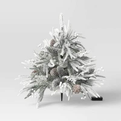 28" Pre-Lit Christmas Mixed Artificial Flocked Greenery With Ground Stake - Wondershop™ 4 28" Pre-Lit Christmas Mixed Artificial Flocked Greenery With Ground Stake - Wondershop™ - Image 2