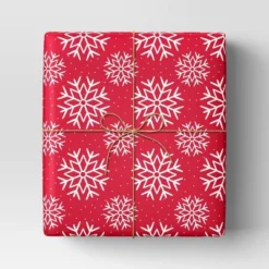 40" 220 Sq Ft Christmas Roll Wrap White Snowflakes On Red - Wondershopâ˘