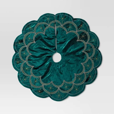 48" Christmas Dia Art Deco Embellished Soft Velvet Tree Skirt Green - Wondershop™ 5 48" Christmas Dia Art Deco Embellished Soft Velvet Tree Skirt Green - Wondershop™ - Image 3