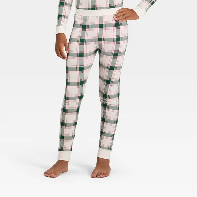 Kids' Plaid Ribbed Long Sleeve Shirt And Pants Holiday Matching Family Pajama Set - Wondershop™ Cream 5 Kids' Plaid Ribbed Long Sleeve Shirt And Pants Holiday Matching Family Pajama Set - Wondershop™ Cream - Image 3
