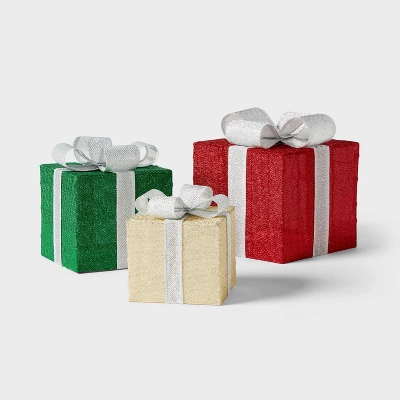 3pc Incandescent Tinsel Gift Box Christmas Novelty Sculpture Light Clear - Wondershop™ 4 3pc Incandescent Tinsel Gift Box Christmas Novelty Sculpture Light Clear - Wondershop™ - Image 2