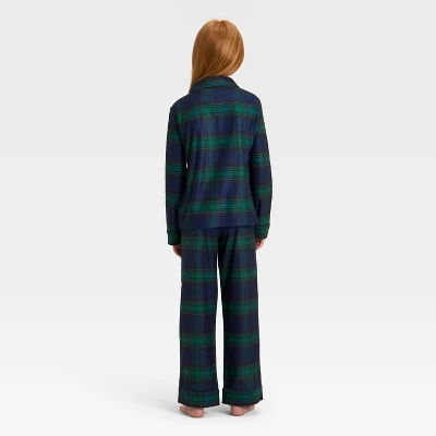 Kids' Plaid Long Sleeve Shirt And Pants Holiday Matching Family Pajama Set - Wondershop™ Navy Blue 3 Kids' Plaid Long Sleeve Shirt And Pants Holiday Matching Family Pajama Set - Wondershop™ Navy Blue