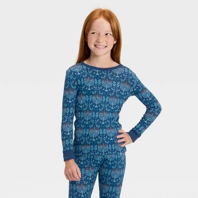 Kids' Hanukkah Ribbed Long Sleeve Shirt And Pants Holiday Matching Family Pajama Set - Wondershop™ Blue 4 Kids' Hanukkah Ribbed Long Sleeve Shirt And Pants Holiday Matching Family Pajama Set - Wondershop™ Blue - Image 2