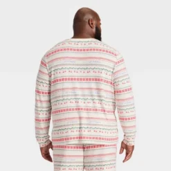 Men's "Let It Snow" Fair Isle Cozy Knit Long Sleeve Henley Holiday Matching Family Pajama Shirt - Wondershop⢠Cream