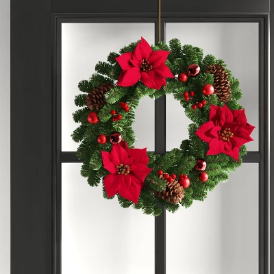 24" Decorated Pine And Poinsettia Flower Artificial Christmas Wreath - Wondershop™ 3 24" Decorated Pine And Poinsettia Flower Artificial Christmas Wreath - Wondershop™