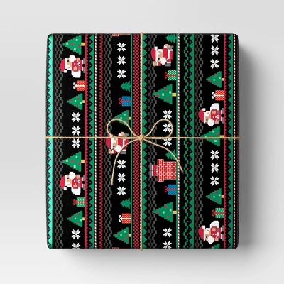 30" 50 Sq Ft Christmas Roll Wrap Sweater Pixel Print On Black - Wondershop™ 3 30" 50 Sq Ft Christmas Roll Wrap Sweater Pixel Print On Black - Wondershop™