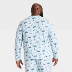 Men's "Tis The Ski-son!" Cozy Knit Long Sleeve Henley Holiday Matching Family Pajama Shirt - Wondershop⢠Blue