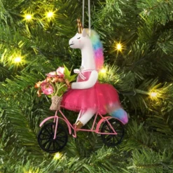 5" Christmas Fabric Unicorn With Bike Ornament - Wondershopâ˘