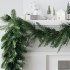 6' Christmas Unlit Icy Glitter Mixed Green With Pinecones Garland - Wondershop™