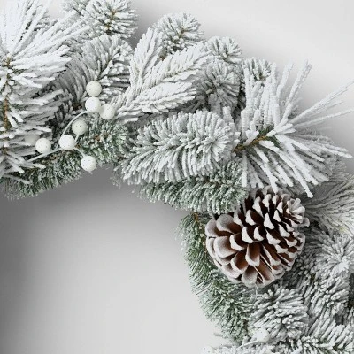 28" Flocked Mixed Greenery With Berries And Pinecones Artificial Christmas Wreath - Wondershop™ 4 28" Flocked Mixed Greenery With Berries And Pinecones Artificial Christmas Wreath - Wondershop™ - Image 2
