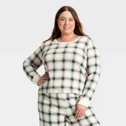 Women's Plaid Ribbed Long Sleeve Holiday Matching Family Pajama Shirt - Wondershop™ Cream -Christmas Supply Store GUEST 5a370036 4c3f 43d2 9831 4a36475ac44d