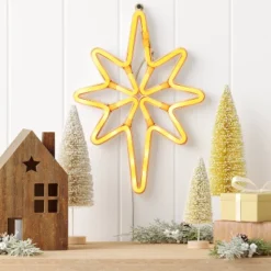 LED Battery Operated Neon Star Hangable Sign Warm White - Wondershopâ˘
