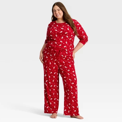 Women's Santa Print Ribbed Holiday Matching Family Pajama Pants - Wondershop™ Red 4 Women's Santa Print Ribbed Holiday Matching Family Pajama Pants - Wondershop™ Red - Image 2