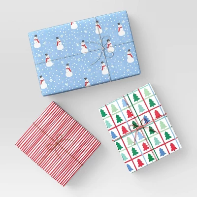 30" 3pk 180 Sq Ft Christmas Wrap Pack Snowmen/Red Stripes/Trees - Wondershop™ 3 30" 3pk 180 Sq Ft Christmas Wrap Pack Snowmen/Red Stripes/Trees - Wondershop™