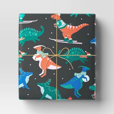 30" 50 Sq Ft Christmas Roll Wrap Dinosaurs On Black - Wondershop™ 3 30" 50 Sq Ft Christmas Roll Wrap Dinosaurs On Black - Wondershop™