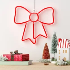 LED Battery Operated Christmas Neon Bow Hangable Sign Red - Wondershopâ˘