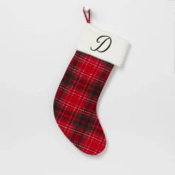 20" Plaid Monogram Christmas Holiday Stocking With Faux Fur Cuff Red/Green/White - Wondershop™ -Christmas Supply Store GUEST 6930a560 ae47 43b4 98c0 6f29304a5ebb