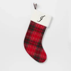 20" Plaid Monogram Christmas Holiday Stocking With Faux Fur Cuff Red/Green/White - Wondershop™ -Christmas Supply Store GUEST 6a0330f4 5115 4749 a47d 6ff81c6c2798