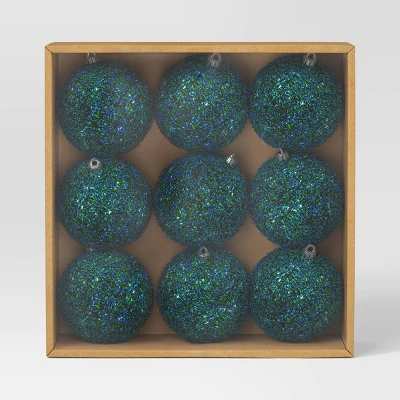 9ct Christmas Tinsel Ball Ornament Set Blue Green - Wondershop™ 4 9ct Christmas Tinsel Ball Ornament Set Blue Green - Wondershop™ - Image 2
