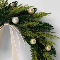 24" Christmas Unlit Champagne Ornament And Bow Wreath - Wondershop™ -Christmas Supply Store GUEST 7ac84b8b ed63 4ec3 8cdc 174196419b27