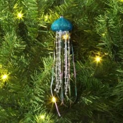 12" Christmas Iridescent Glass Jelly Fish Ornament Light Blue - Wondershopâ˘