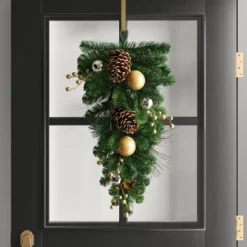 28" Decorated Pine Hanging Christmas Artificial Swag Green/Champagne Gold - Wondershopâ˘