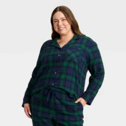 Women's Plaid Flannel Long Sleeve Shirt And Pants Holiday Matching Family Pajama Set - Wondershop™ Navy Blue -Christmas Supply Store GUEST 974b35e0 2314 4465 9270 9a9588051dc5