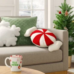 28" Christmas Peppermint Shaped Pillow Red/White - Wondershopâ˘