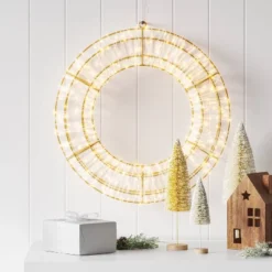 LED High Density Champagne Metal Wreath Christmas Novelty Silhouette Lights With White Color Light Bulb - Wondershopâ˘