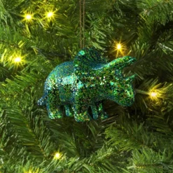 5" Christmas Plastic Chunky Glitter Dinosaur Ornament Green - Wondershopâ˘