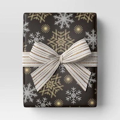 30” 25 Sq Ft Christmas Roll Wrap Gold/White Snowflakes On Black - Wondershop™ 3 30” 25 Sq Ft Christmas Roll Wrap Gold/White Snowflakes On Black - Wondershop™