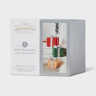 3pc Incandescent Tinsel Gift Box Christmas Novelty Sculpture Light Clear - Wondershop™ 5 3pc Incandescent Tinsel Gift Box Christmas Novelty Sculpture Light Clear - Wondershop™ - Image 3