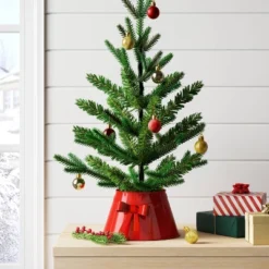 7" Christmas Metal Mini Tree Collar With Bow Red - Wondershopâ˘