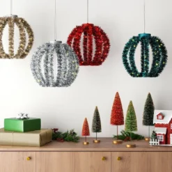 LED Christmas Hanging Tinsel Sphere With Warm White Lights - Wondershopâ˘