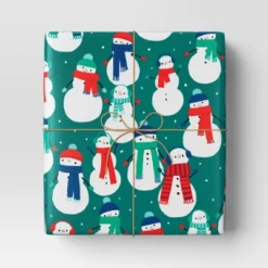 30" 50 Sq Ft Christmas Roll Wrap Snowmen On Green - Wondershopâ˘