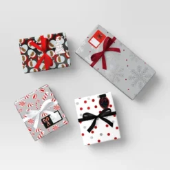 4 Pk Christmas Velvet Ribbon Gift Packaging Accessories Red/Black/White - Wondershop™