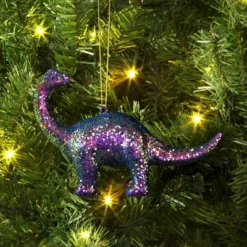 5" Christmas Plastic Chunky Glitter Dinosaur Ornament Purple - Wondershopâ˘