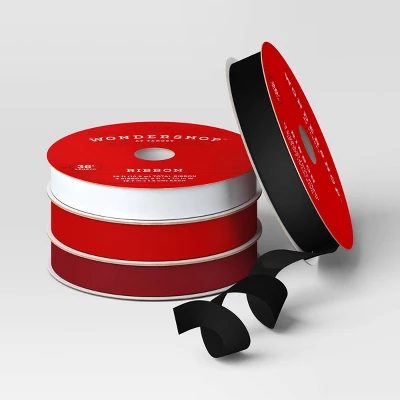 4 Pk Christmas Velvet Ribbon Gift Packaging Accessories Red/Black/White - Wondershop™ 4 4 Pk Christmas Velvet Ribbon Gift Packaging Accessories Red/Black/White - Wondershop™ - Image 2