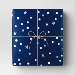 30" 50 Sq Ft Christmas Roll Wrap Dots And Stars On Navy - Wondershopâ˘
