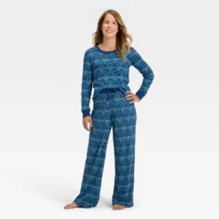 Women's Hanukkah Ribbed Long Sleeve Shirt And Pants Holiday Matching Family Pajama Set - Wondershop™ Blue -Christmas Supply Store GUEST d39b5ae3 d20c 427f 859e 99a617f5fead