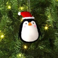 Christmas Felted Wool Penguin Ornament With Santa Hat - Wondershopâ˘