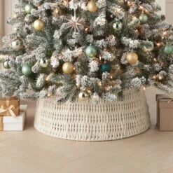 26" Woven Rope With Metallic Accent Christmas Tree Collar White/Gold - Wondershopâ˘