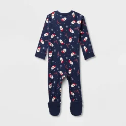 Baby Santa Print Ribbed Holiday Matching Family Footed Pajamas - Wondershop™ Navy Blue